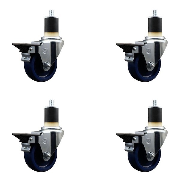 Service Caster 3.5'' Solid Poly Swivel 1-7/8'' Expanding Stem Caster Set with Brake, 4PK SCC-EX20S3514-SPUS-PLB-178-4 - main
